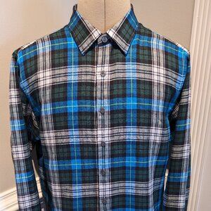 Rodd & Gunn Shirt Men's Linen Button Up Large Sports Fit Blue Long Sleeve Plaid
